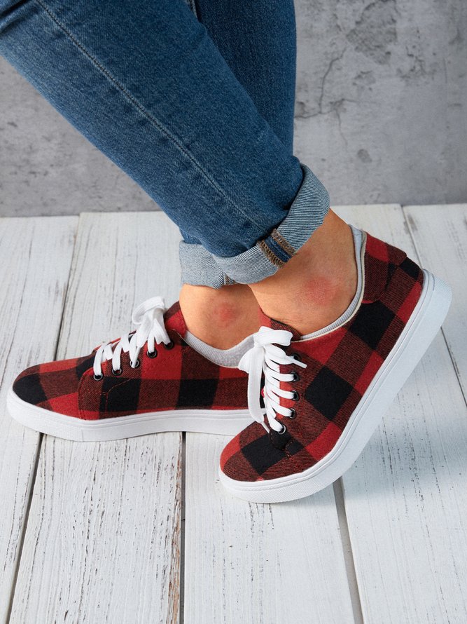 Christmas Red Plaid Black And White Plaid Leopard Casual Flat Shoes Xmas Flats