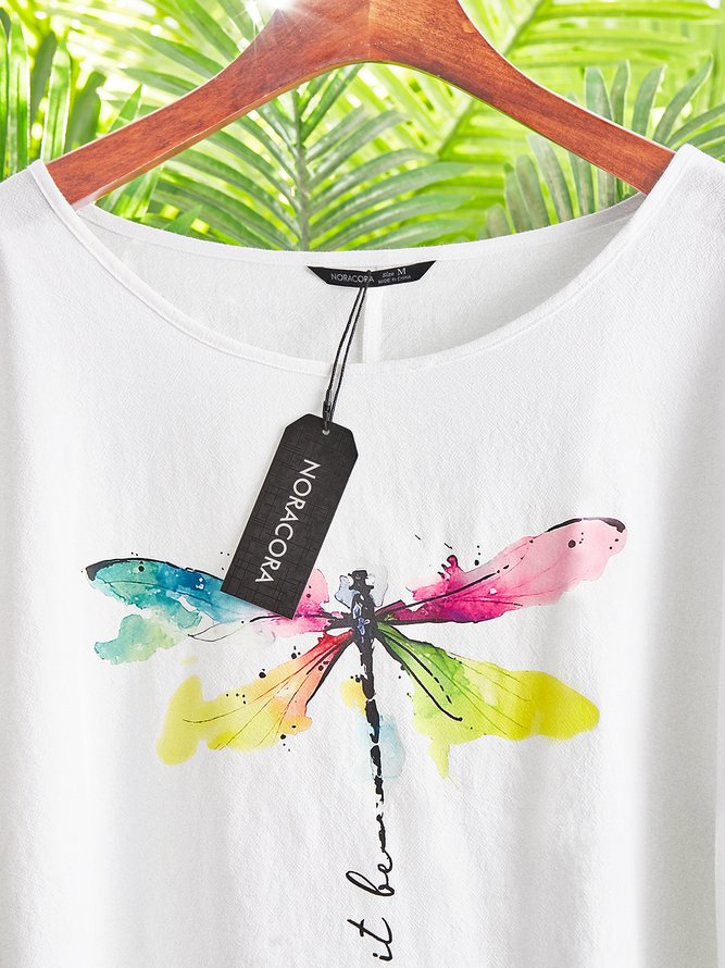 Casual Dragonfly Short Sleeve Tops