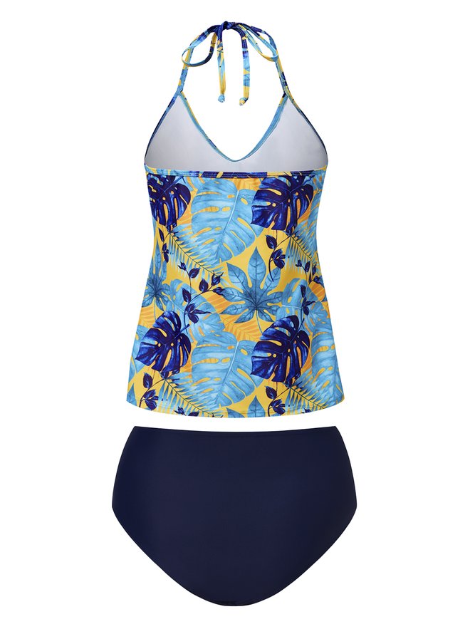 Casual Floral Printing  Halter Tankinis Two-Piece Set