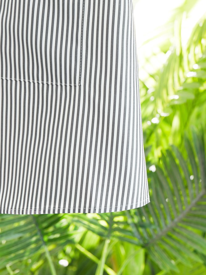 Women Daily Boho Round Neck Pockets Striped Dress