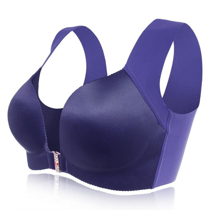 Angelvic Wireless Seamless Front Closure No Padding Gather Wide Strap Bras (US B/C/D Cup)