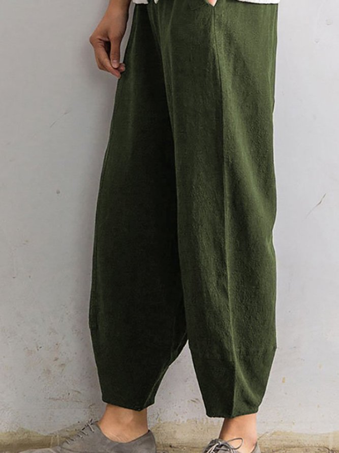 Women Casual Solid Linen Cotton Bottoms Bottoms Zolucky Solid 1