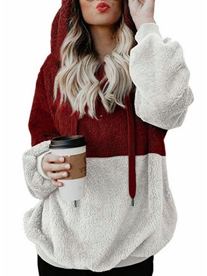 Rope Hoodie Color Block Teddy Bear Hoodies | zolucky