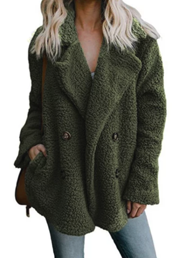 Fleece Fluffy Shawl Collar  Buttoned Winter Teddy Bear Coat