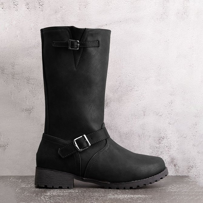 low heel buckle boots
