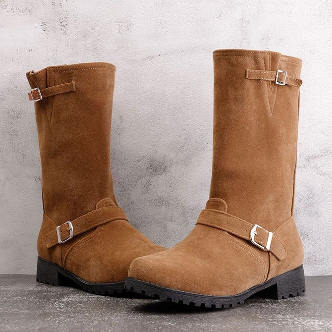 low heel buckle boots