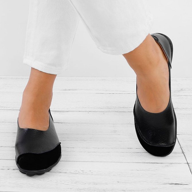 Women Soft Leather Slipon Flat Casual Loafers Shoes Zolucky Comfy