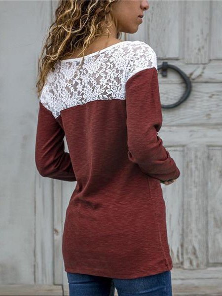 Fashion Lace Panel Long Sleeve T-Shirt