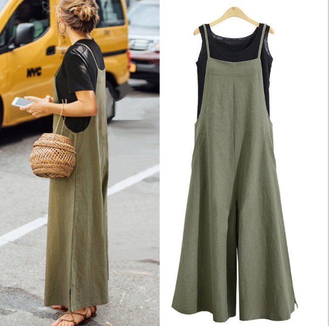 zolucky Pockets Linen Casual Loose Solid Plus Size Jumpsuits zolucky