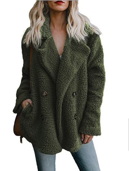 Fleece Fluffy Shawl Collar  Buttoned Winter Teddy Bear Coat