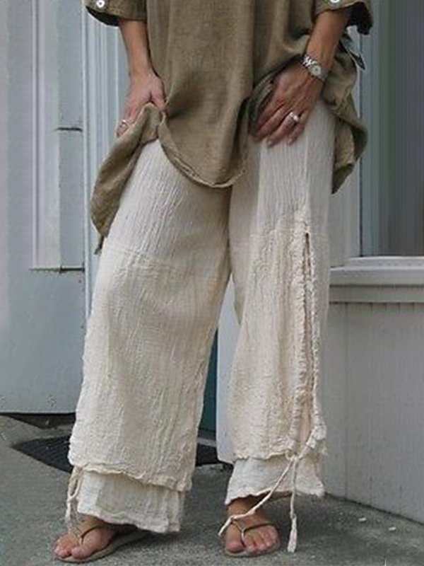 zolucky Women Linen Casual Pants Solid Cotton Summer Bottoms