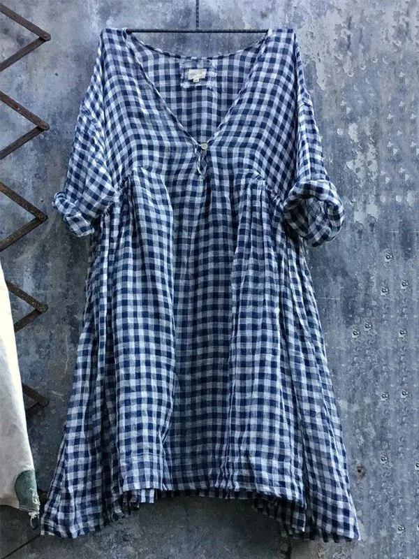 zolucky Casual V Neck 3/4 Sleeve Lattice Bat Sleeve Dress