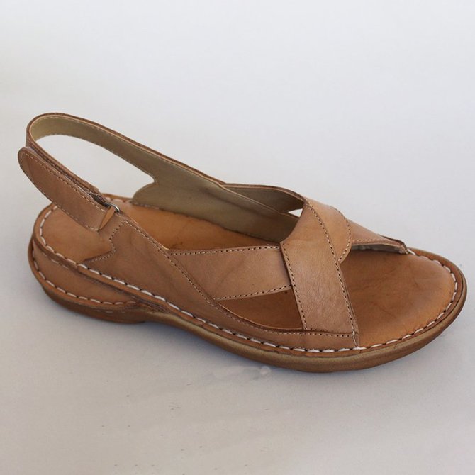 Women Leather Ethnic Summer Comfy Weave Soft Sole Sandals zolucky