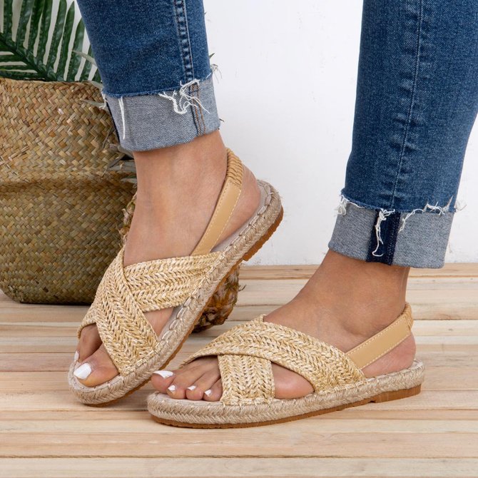 Women Weaving Espadrille Sandals Elastic Band SlipOn Sandals zolucky