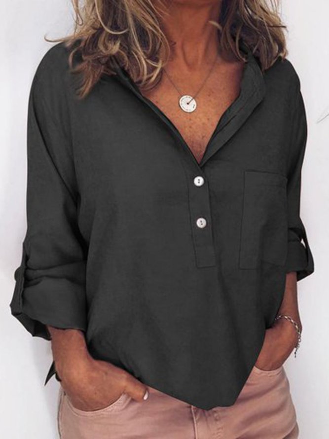 zolucky Women Solid Color Long Sleeve Line Casual Shirt | zolucky