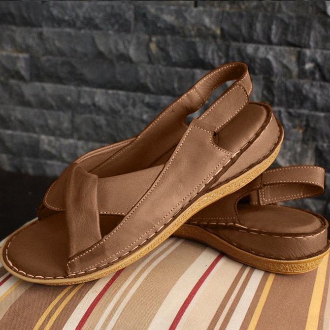 Women Leather Ethnic Summer Comfy Weave Soft Sole Sandals zolucky