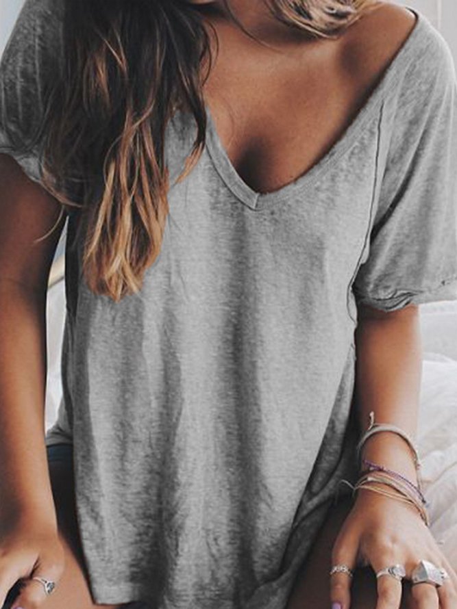 Woman Summer Casual V neck Loose T Shirt Top
