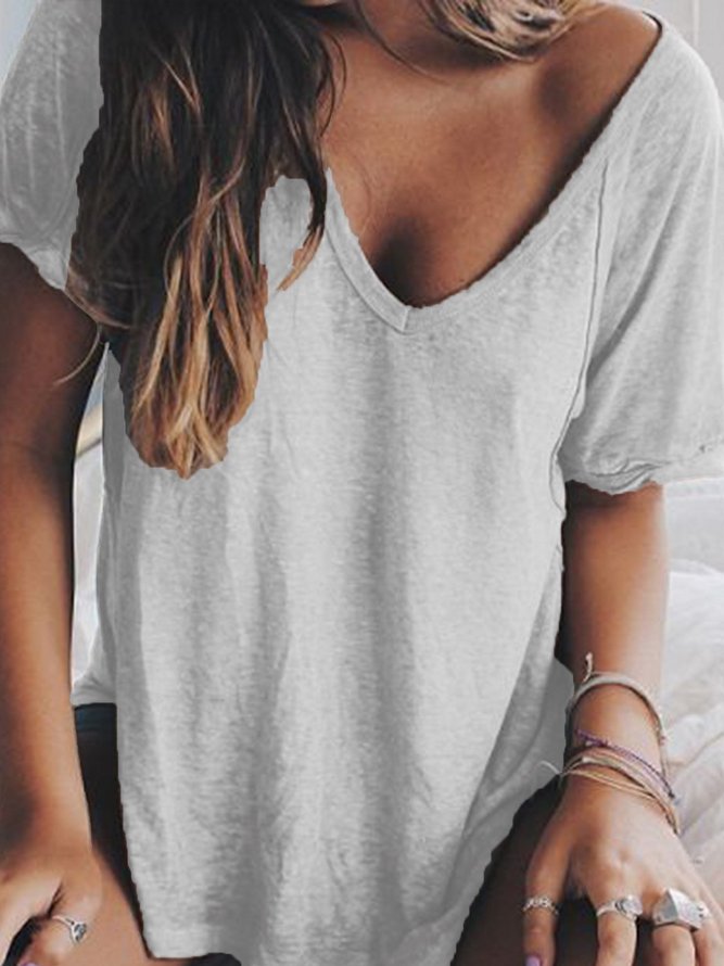 Woman Summer Casual V neck Loose T Shirt Top