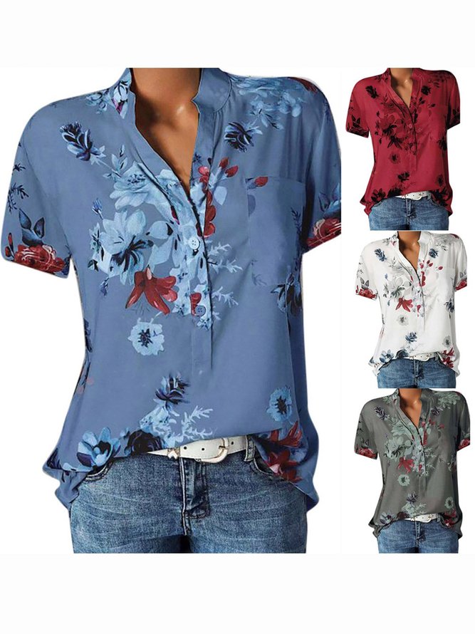 zolucky Women Floral Plus Size Short Sleeve Casual Summer Blouses