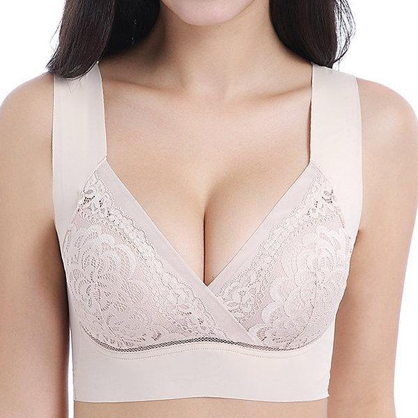 Deep Plunge Embroidered Full Cup Wireless Bras