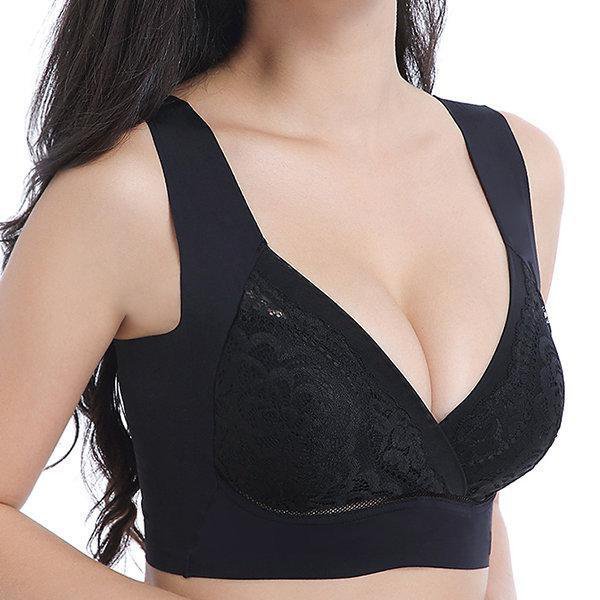 Deep Plunge Embroidered Full Cup Wireless Bras