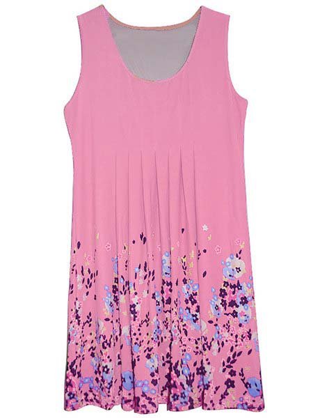 Casual Painted Sleeveless Crew Neck Casual Dress