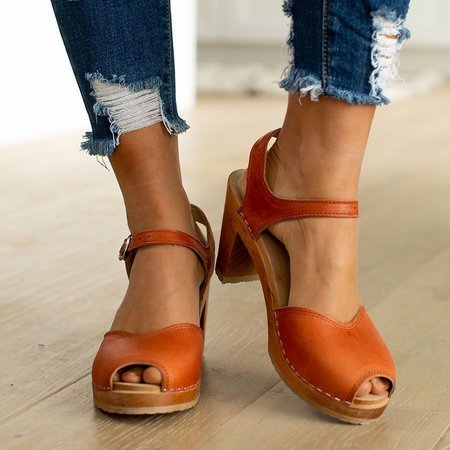 Orange Peep Toe Casual Sandals | zolucky