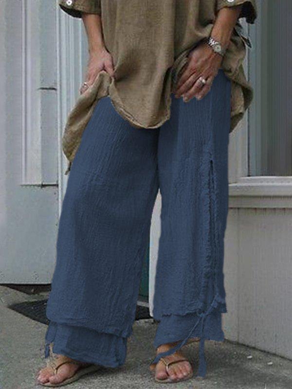 zolucky Plus Size Women Linen Casual Pants Solid Cotton Summer Bottoms
