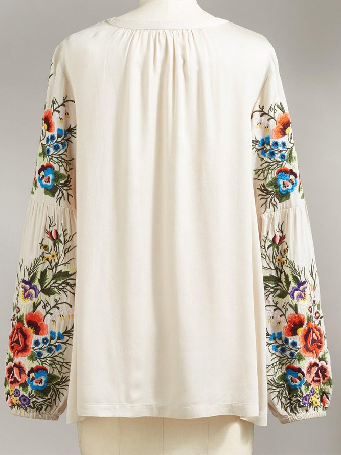 Casual Floral V Neck Long Sleeve Blouse