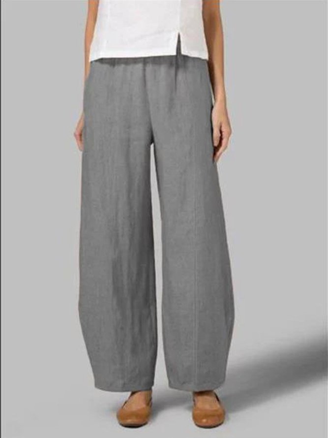Linen Cotton Solid Color Elastic Waist Casual Loose Pants Zolucky