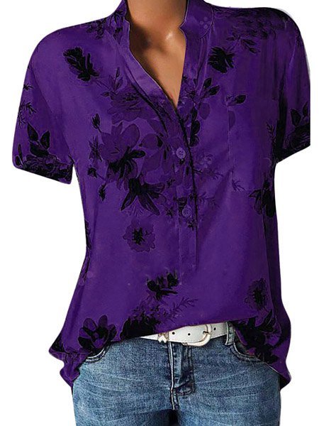zolucky Women Floral Plus Size Short Sleeve Casual Summer Blouses