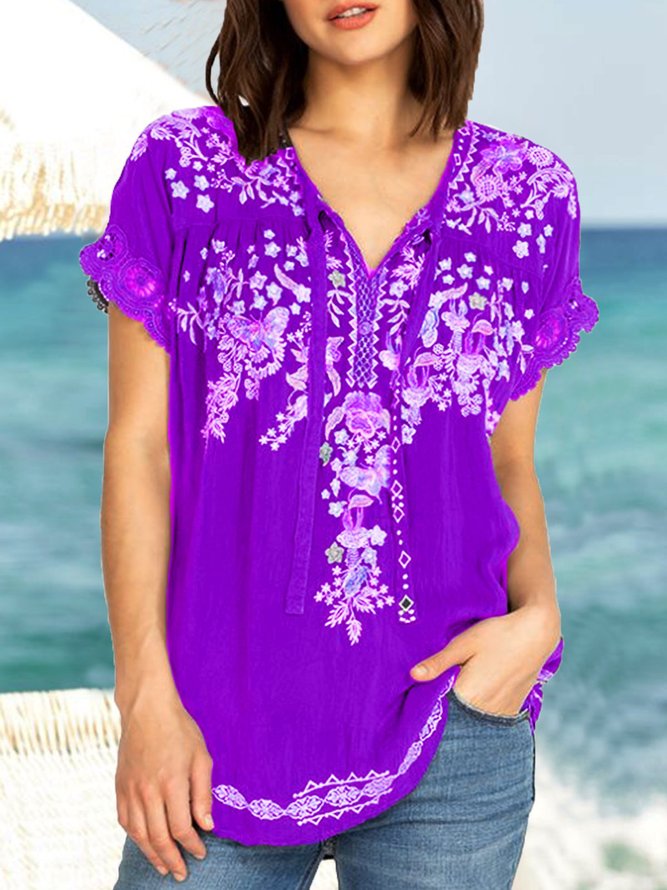Casual Short Sleeve Cotton-Blend T-shirt