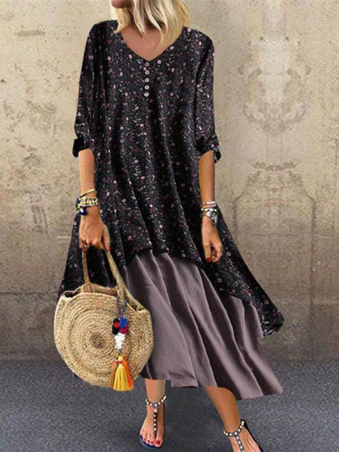 zolucky V Neck Women Weaving Dress ALine Going Out Boho Cotton Weaving