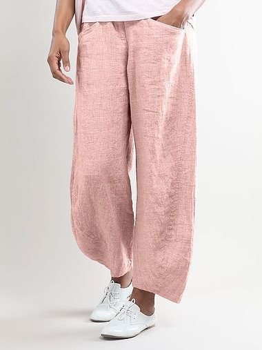 zolucky Women Summer Pink Cotton Pockets Shift Casual Capri Pants
