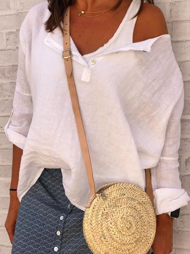 Casual ?V Neck Long Sleeve Solid Top