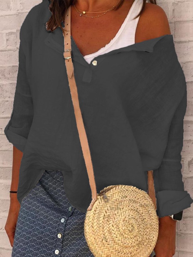 Casual ?V Neck Long Sleeve Solid Top