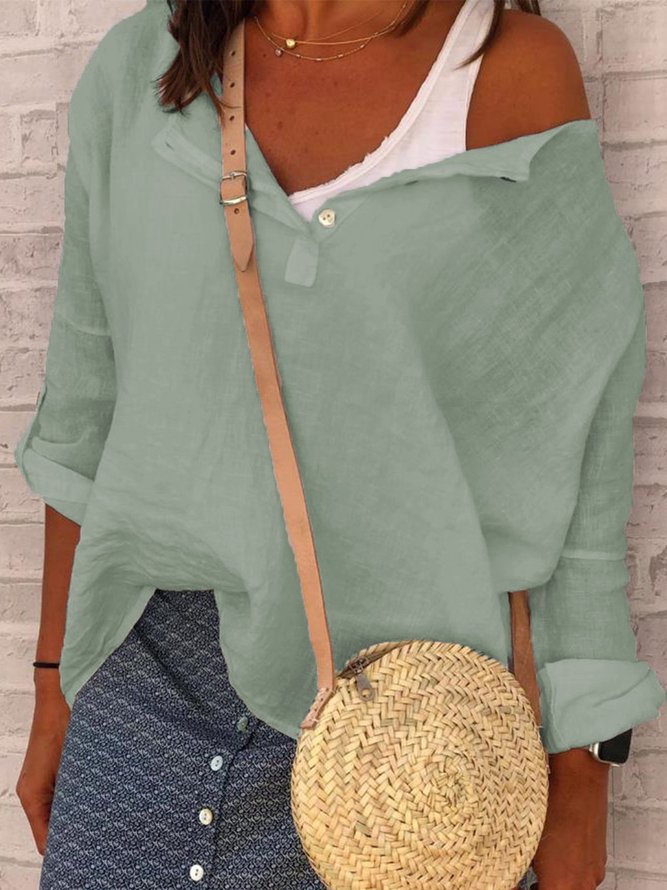 Casual ?V Neck Long Sleeve Solid Top