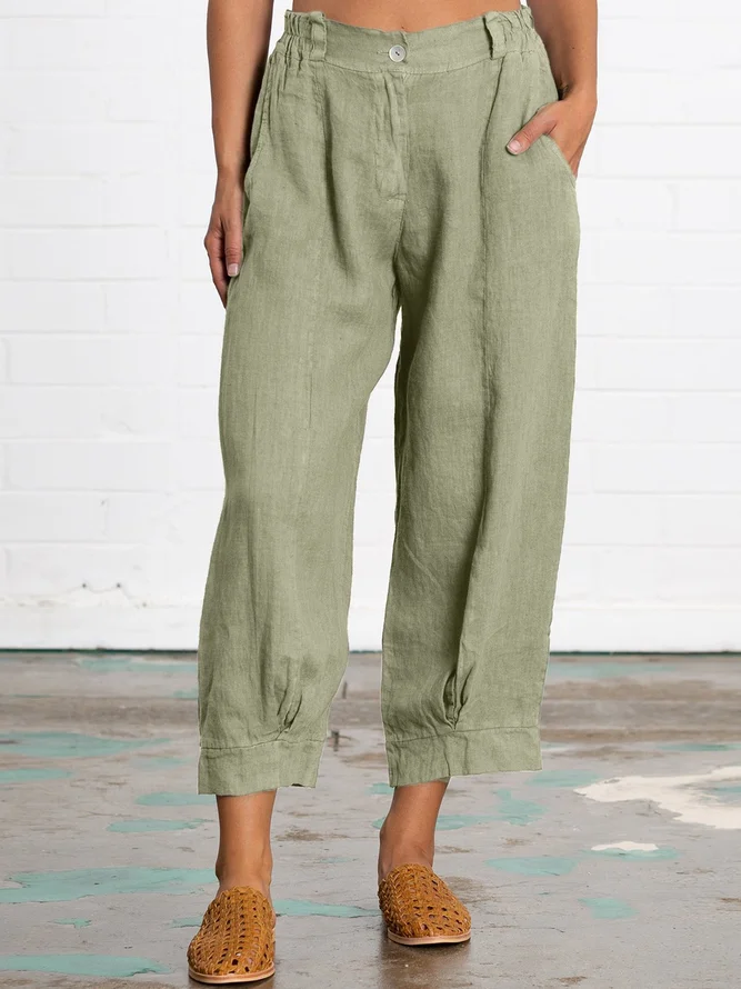 zolucky Linen Women Loose Capri Pants With Pockets
