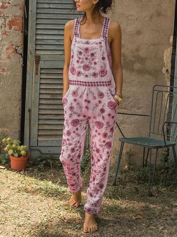 Casual Sleeveless Floral Pants