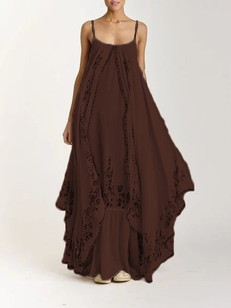 Bohemian Embroidered Suspender Maxi Dress for Women
