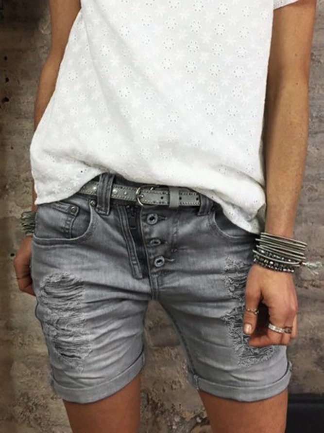 zolucky Button Down Zipper Plus Size ombre Shorts Denim shorts zolucky