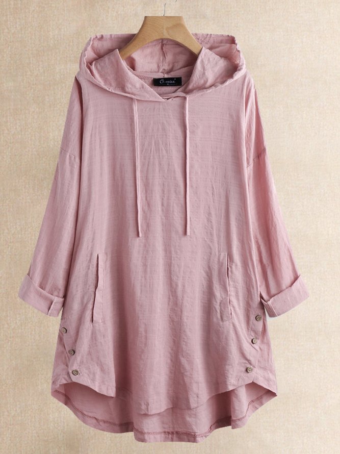 Casual Buttoned Hoodie Tops