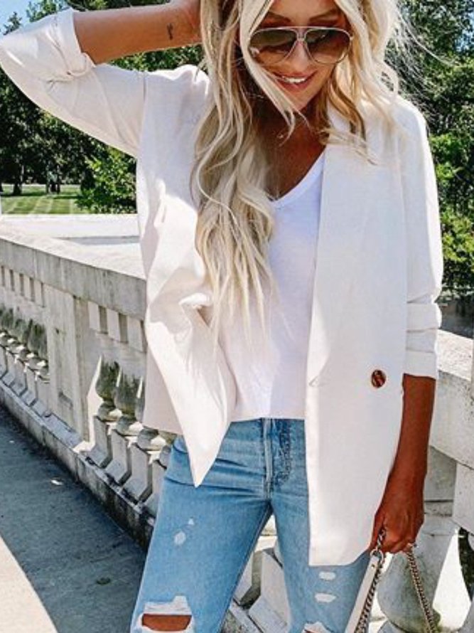 Solid Long Sleeve Buttoned Casual Coat