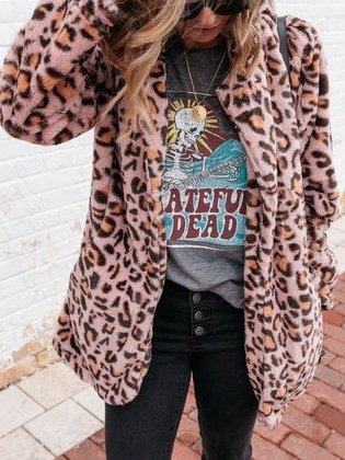 Leopard-Print Long Sleeves Cotton-Blend Jacket
