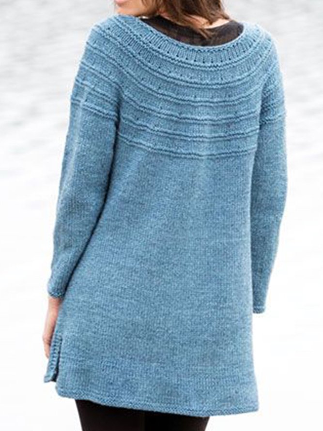 Blue Long Sleeve Casual Crew Neck Knitted Sweaters