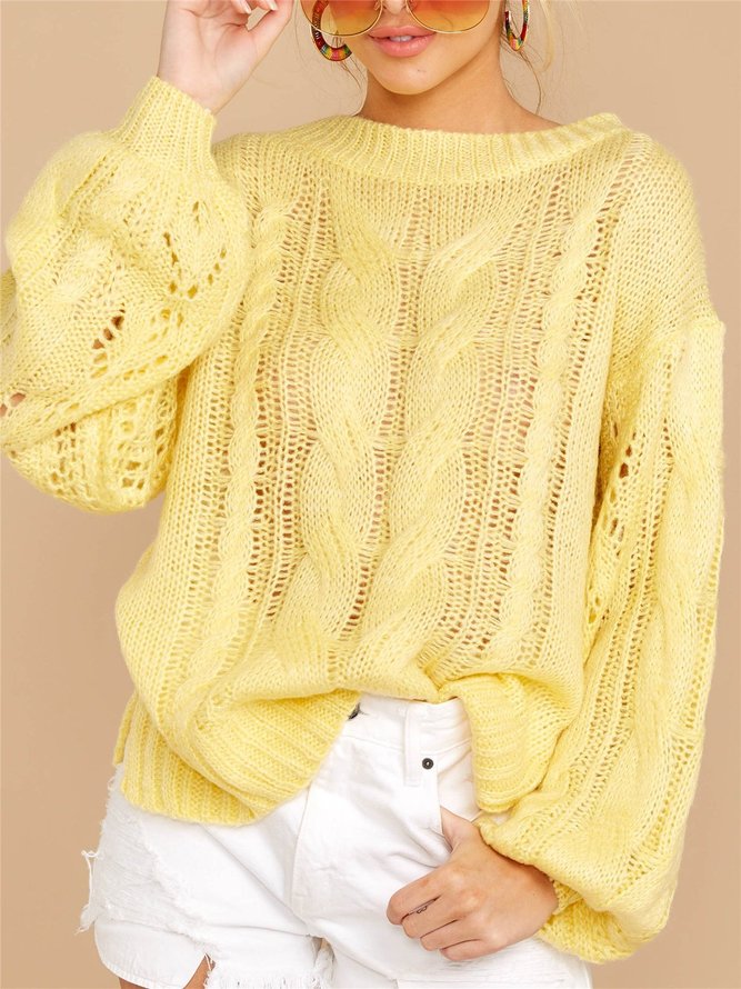 Simple & Basic Plain Crew Neck Woven Sweater