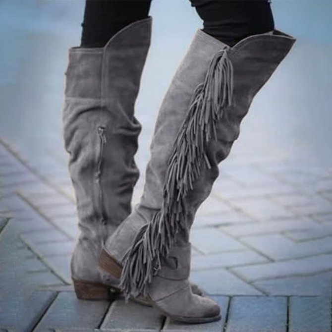 zolucky Low Heel Suede Winter Tassel Boots