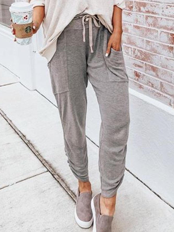 Casual Pockets Solid Sports Pants