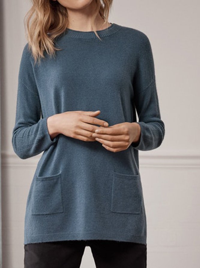 Long Sleeve Knitted Casual Pockets Light Sweater