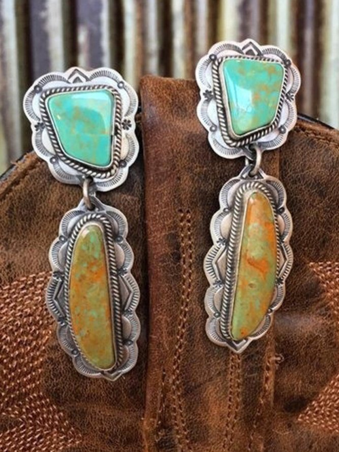 zolucky Fashion Vintage Turquoise 925 Sterling Silver Earrings